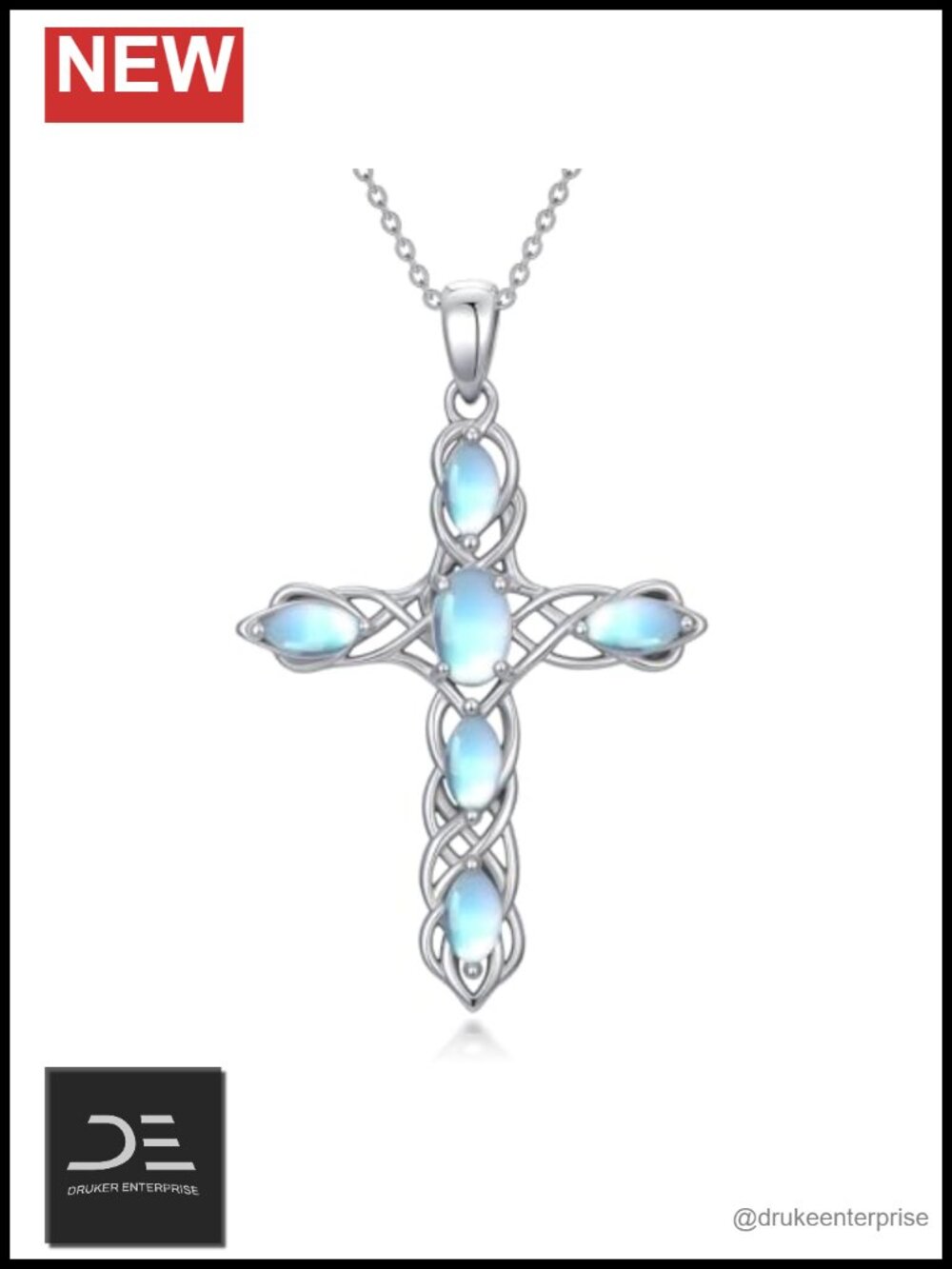 925 Sterling Silver Moonstone Cross Necklace Dainty Pendant Chain 18-20 in